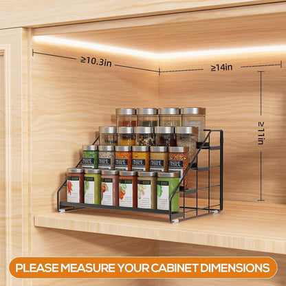 Spice Rack Organizer for Cabinet, 4 Tiered Spice Rack Organizer, Tiered Adjustable Spice Shelf for Kitchen Countertop Organization, Bright Black