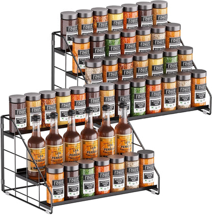 Spice Rack Organizer for Cabinet, 4 Tiered Spice Rack Organizer, Tiered Adjustable Spice Shelf for Kitchen Countertop Organization, Bright Black