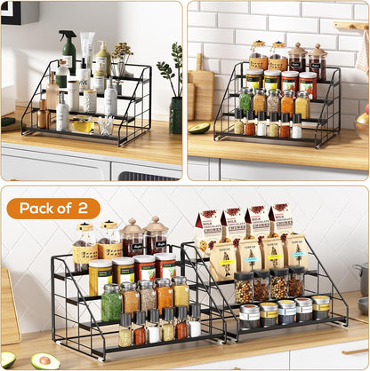 Spice Rack Organizer for Cabinet, 4 Tiered Spice Rack Organizer, Tiered Adjustable Spice Shelf for Kitchen Countertop Organization, Bright Black