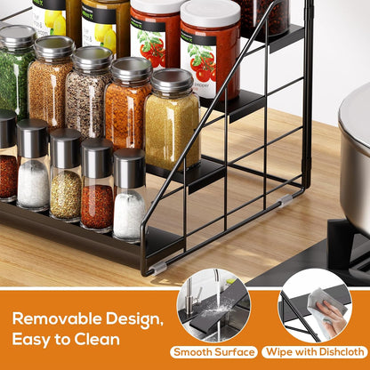 Spice Rack Organizer for Cabinet, 4 Tiered Spice Rack Organizer, Tiered Adjustable Spice Shelf for Kitchen Countertop Organization, Bright Black