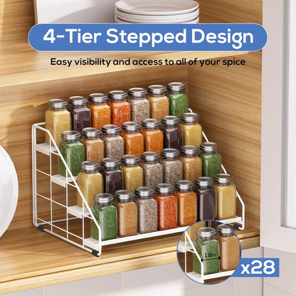 Spice Rack Organizer for Cabinet, 4 Tiered Spice Rack Organizer, Tiered Adjustable Spice Shelf for Kitchen Countertop Organization, Bright Black
