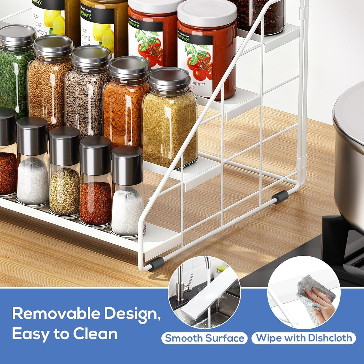 Spice Rack Organizer for Cabinet, 4 Tiered Spice Rack Organizer, Tiered Adjustable Spice Shelf for Kitchen Countertop Organization, Bright Black