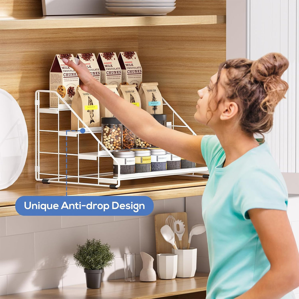 Spice Rack Organizer for Cabinet, 4 Tiered Spice Rack Organizer, Tiered Adjustable Spice Shelf for Kitchen Countertop Organization, Bright Black