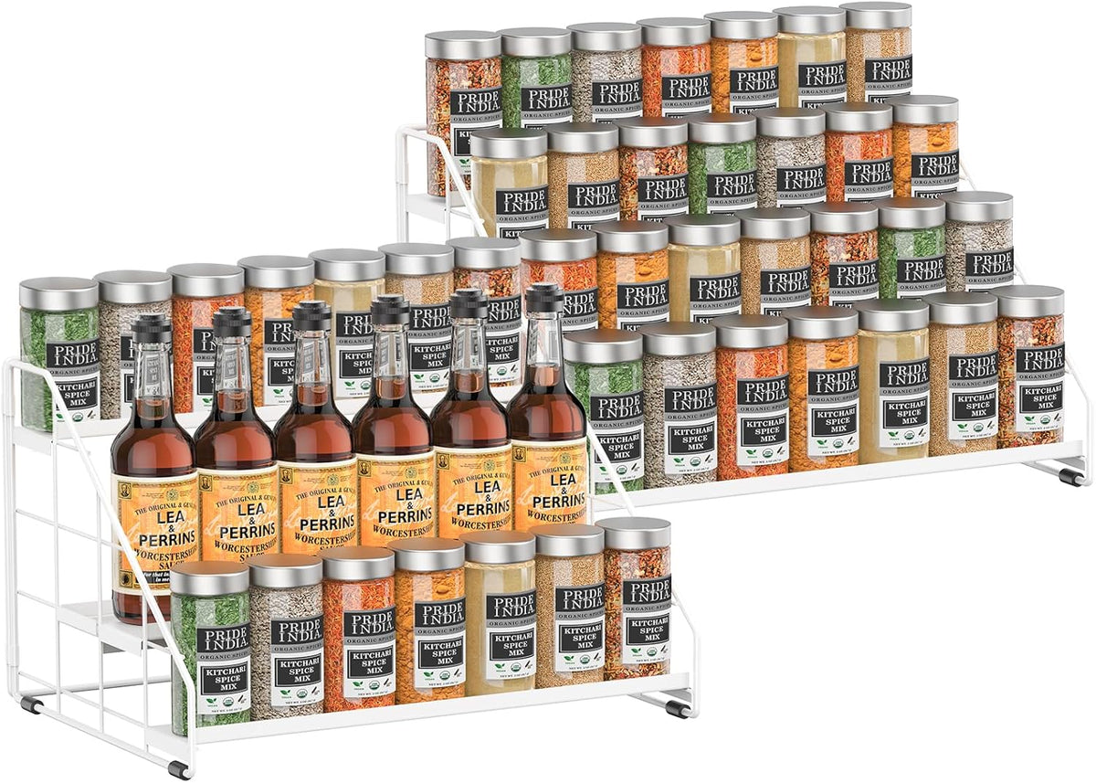 Spice Rack Organizer for Cabinet, 4 Tiered Spice Rack Organizer, Tiered Adjustable Spice Shelf for Kitchen Countertop Organization, Bright Black