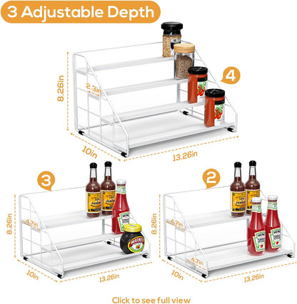 Spice Rack Organizer for Cabinet, 4 Tiered Spice Rack Organizer, Tiered Adjustable Spice Shelf for Kitchen Countertop Organization, Bright Black