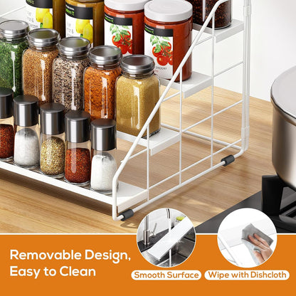 Spice Rack Organizer for Cabinet, 4 Tiered Spice Rack Organizer, Tiered Adjustable Spice Shelf for Kitchen Countertop Organization, Bright Black