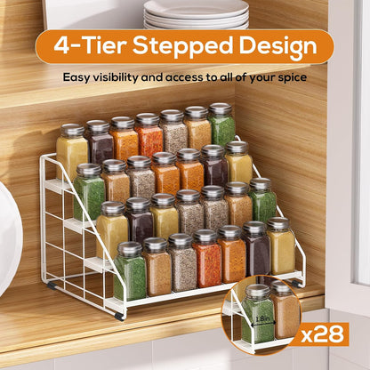 Spice Rack Organizer for Cabinet, 4 Tiered Spice Rack Organizer, Tiered Adjustable Spice Shelf for Kitchen Countertop Organization, Bright Black