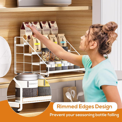 Spice Rack Organizer for Cabinet, 4 Tiered Spice Rack Organizer, Tiered Adjustable Spice Shelf for Kitchen Countertop Organization, Bright Black