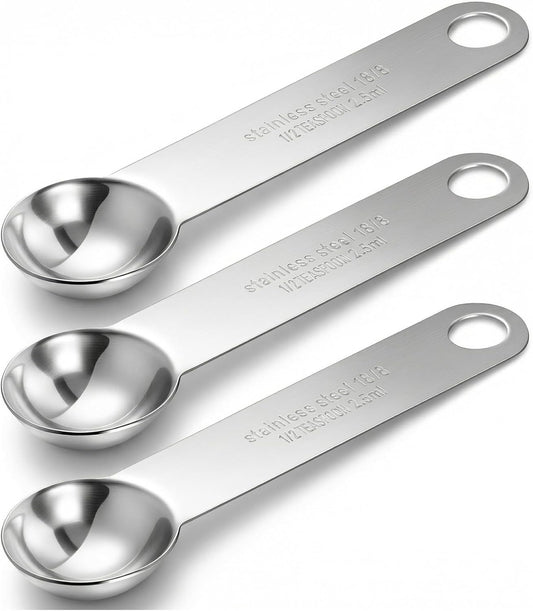 3 PCS 1/2 Teaspoon Measuring Spoon, 4 X 1 Inch 1/2 Teaspoon Scoop Stainless Steel Set for Kitchen Ingredients (Silver, 2.5ml)