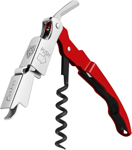 Wine Key - Professional Handcrafted Heavy Duty Waiter Corkscrew, Compact Wine Opener with Double Hinged, Foil Cutter and Bottle Opener, Gifts for Servers, Sommelier, Bartenders - Red