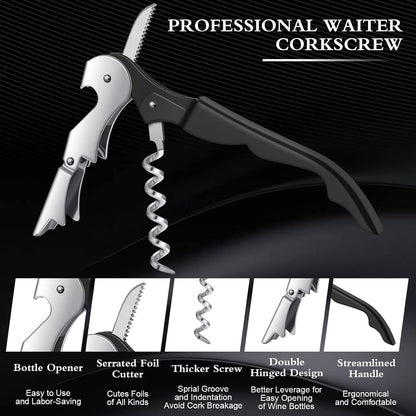 Waiter Corkscrew Wine Openers Heavy Duty Hinges Wine Key Bottle Opener All in One Double Hinged Waiter's Corkscrew with Foil Cutter Wine Tools for Bartenders Servers Sommelier (Black, 100 Pack)
