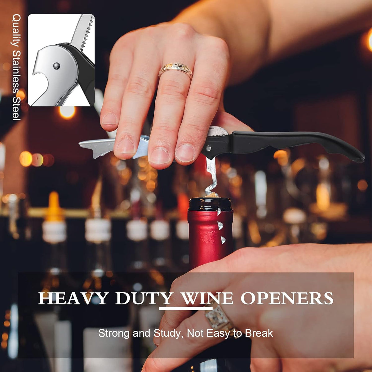 Waiter Corkscrew Wine Openers Heavy Duty Hinges Wine Key Bottle Opener All in One Double Hinged Waiter's Corkscrew with Foil Cutter Wine Tools for Bartenders Servers Sommelier (Black, 100 Pack)