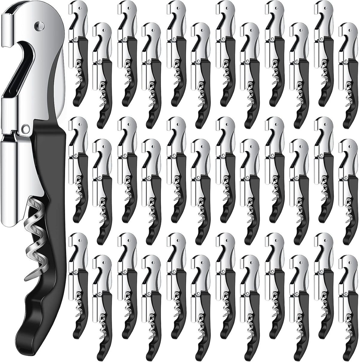 Waiter Corkscrew Wine Openers Heavy Duty Hinges Wine Key Bottle Opener All in One Double Hinged Waiter's Corkscrew with Foil Cutter Wine Tools for Bartenders Servers Sommelier (Black, 100 Pack)