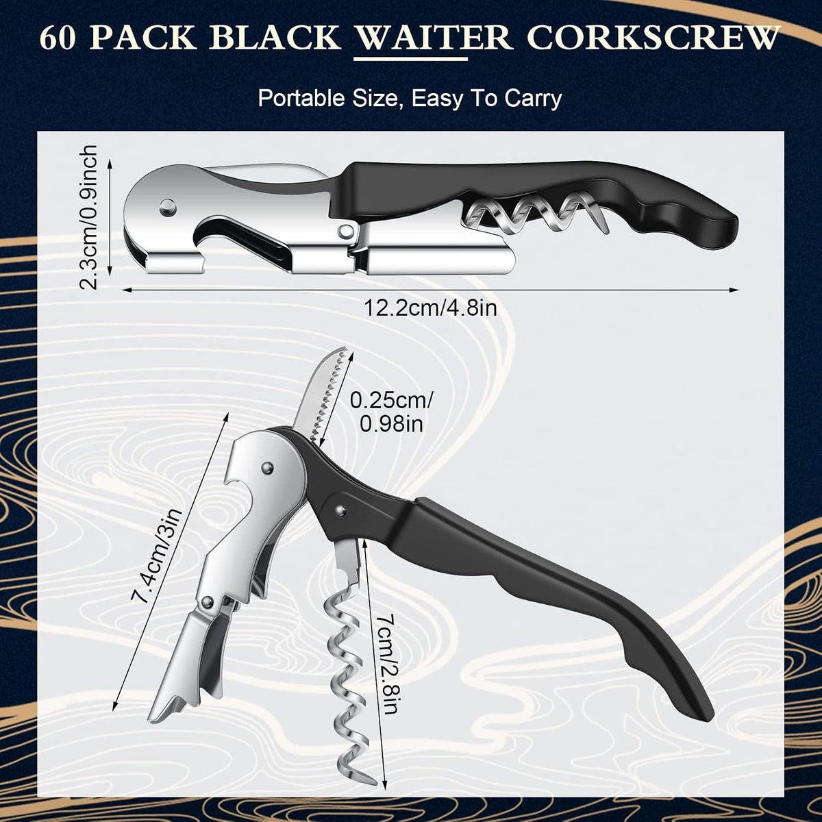 Waiter Corkscrew Wine Openers Heavy Duty Hinges Wine Key Bottle Opener All in One Double Hinged Waiter's Corkscrew with Foil Cutter Wine Tools for Bartenders Servers Sommelier (Black, 100 Pack)