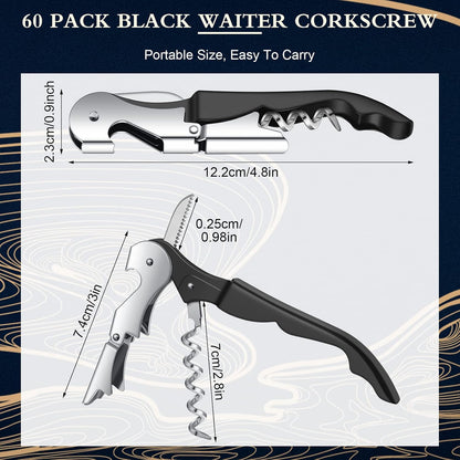 Waiter Corkscrew Wine Openers Heavy Duty Hinges Wine Key Bottle Opener All in One Double Hinged Waiter's Corkscrew with Foil Cutter Wine Tools for Bartenders Servers Sommelier (Black, 100 Pack)