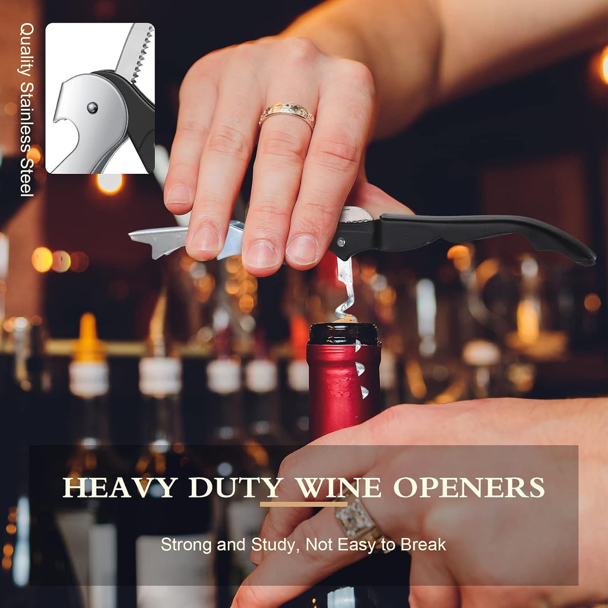 Waiter Corkscrew Wine Openers Heavy Duty Hinges Wine Key Bottle Opener All in One Double Hinged Waiter's Corkscrew with Foil Cutter Wine Tools for Bartenders Servers Sommelier (Black, 100 Pack)