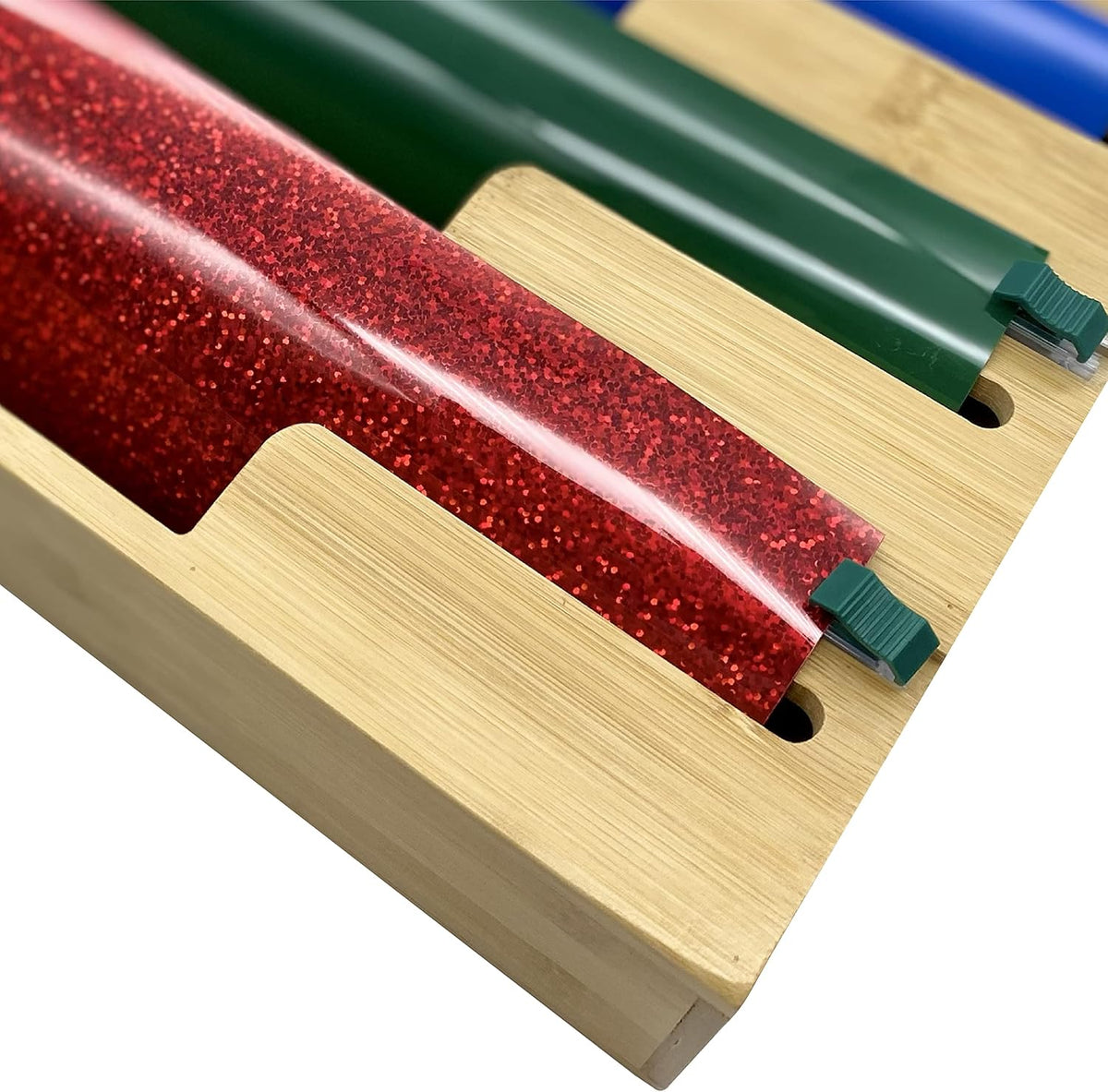 Bamboo Kitchen Wrap Organizer | Wall Mounting Solid Bamboo Foil and Plastic Wrap Dispenser with Sliding Cutters | Aluminum Foil and Plastic Wrap Dispenser with Cutter