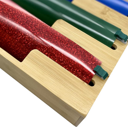 Bamboo Kitchen Wrap Organizer | Wall Mounting Solid Bamboo Foil and Plastic Wrap Dispenser with Sliding Cutters | Aluminum Foil and Plastic Wrap Dispenser with Cutter