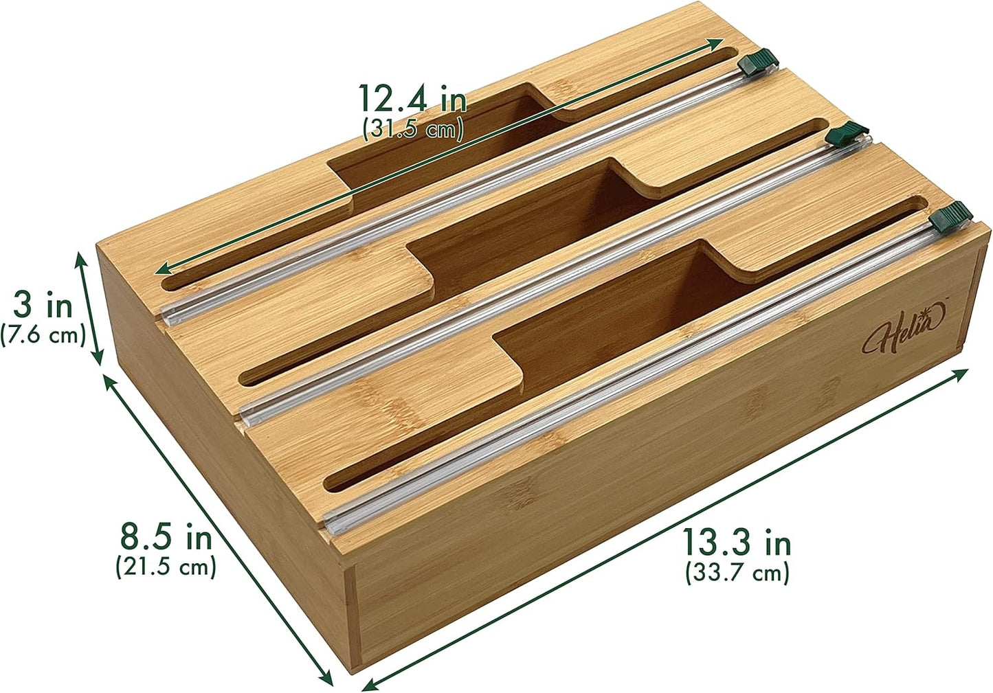 Bamboo Kitchen Wrap Organizer | Wall Mounting Solid Bamboo Foil and Plastic Wrap Dispenser with Sliding Cutters | Aluminum Foil and Plastic Wrap Dispenser with Cutter