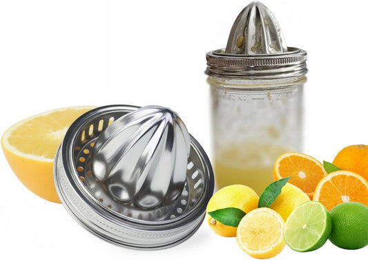 2Pcs SS Mason Jar Juicer Lid for 3.38" Wide Mouth Citrus Lemon Squeezer | Durable Stainless Steel | Fits Wide-Mouth Mason Jars | making fresh juice extraction effortless and convenient