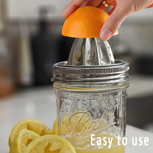 2Pcs SS Mason Jar Juicer Lid for 3.38" Wide Mouth Citrus Lemon Squeezer | Durable Stainless Steel | Fits Wide-Mouth Mason Jars | making fresh juice extraction effortless and convenient