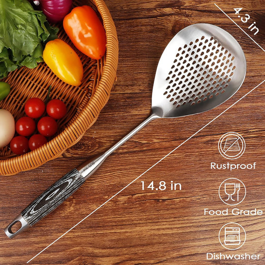 Skimmer Slotted Spoon, 304 Stainless Steel Spider Strainer Skimmer Ladle Spoon for Cooking and Frying, Pasta, Spaghetti, 4.3 inch, Dishwasher safe
