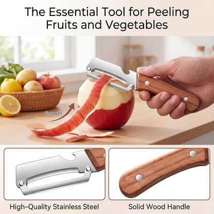Premium Kitchen Peeler with Bottle Opener,Thickened by 80%(1.8MM) Stainless Steel Blade with Wooden Handle, Multi-functional Vegetable and Fruit Peelers for Carrot Pumpkin Potato Papaya,Right-Hand use