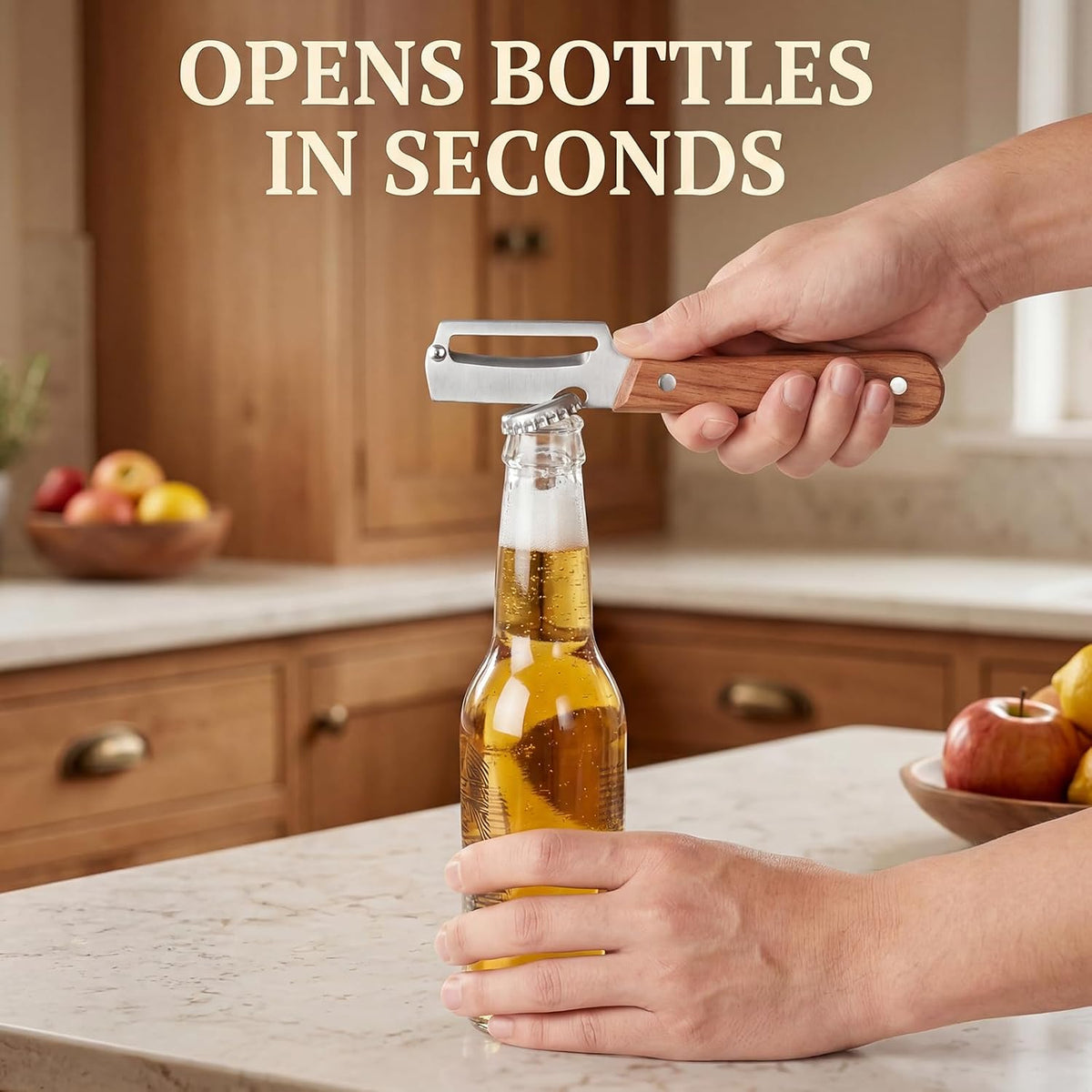 Premium Kitchen Peeler with Bottle Opener,Thickened by 80%(1.8MM) Stainless Steel Blade with Wooden Handle, Multi-functional Vegetable and Fruit Peelers for Carrot Pumpkin Potato Papaya,Right-Hand use