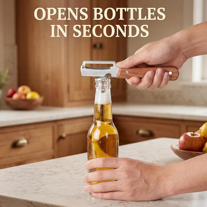 Premium Kitchen Peeler with Bottle Opener,Thickened by 80%(1.8MM) Stainless Steel Blade with Wooden Handle, Multi-functional Vegetable and Fruit Peelers for Carrot Pumpkin Potato Papaya,Right-Hand use