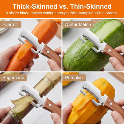 Premium Kitchen Peeler with Bottle Opener,Thickened by 80%(1.8MM) Stainless Steel Blade with Wooden Handle, Multi-functional Vegetable and Fruit Peelers for Carrot Pumpkin Potato Papaya,Right-Hand use