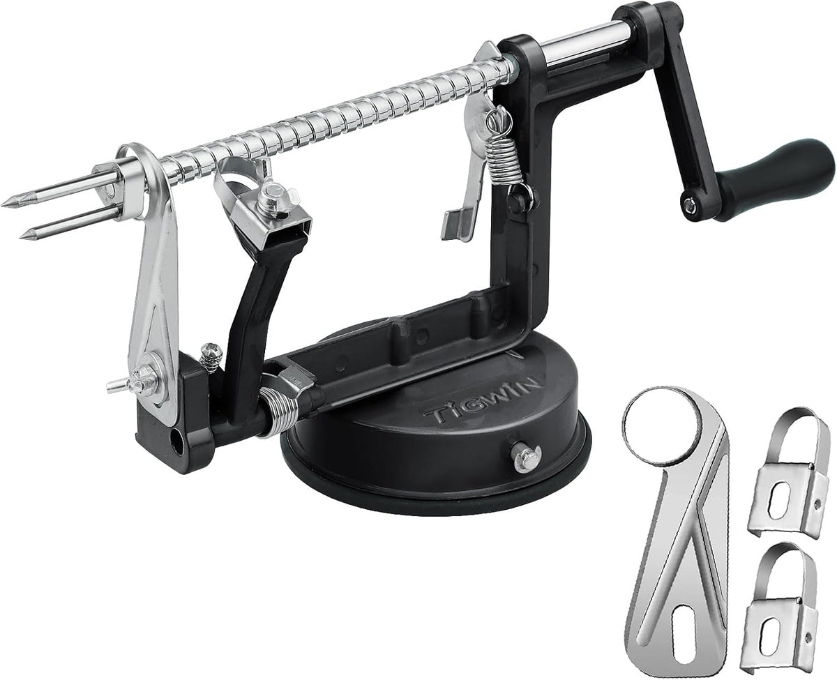 Apple Peeler Corer, Long lasting Chrome Cast Magnesium Alloy Apple Peeler Slicer Corer with Stainless Steel Blades and Powerful Suction Base for Apples and Potato(Red)