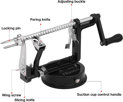 Apple Peeler Corer, Long lasting Chrome Cast Magnesium Alloy Apple Peeler Slicer Corer with Stainless Steel Blades and Powerful Suction Base for Apples and Potato(Red)