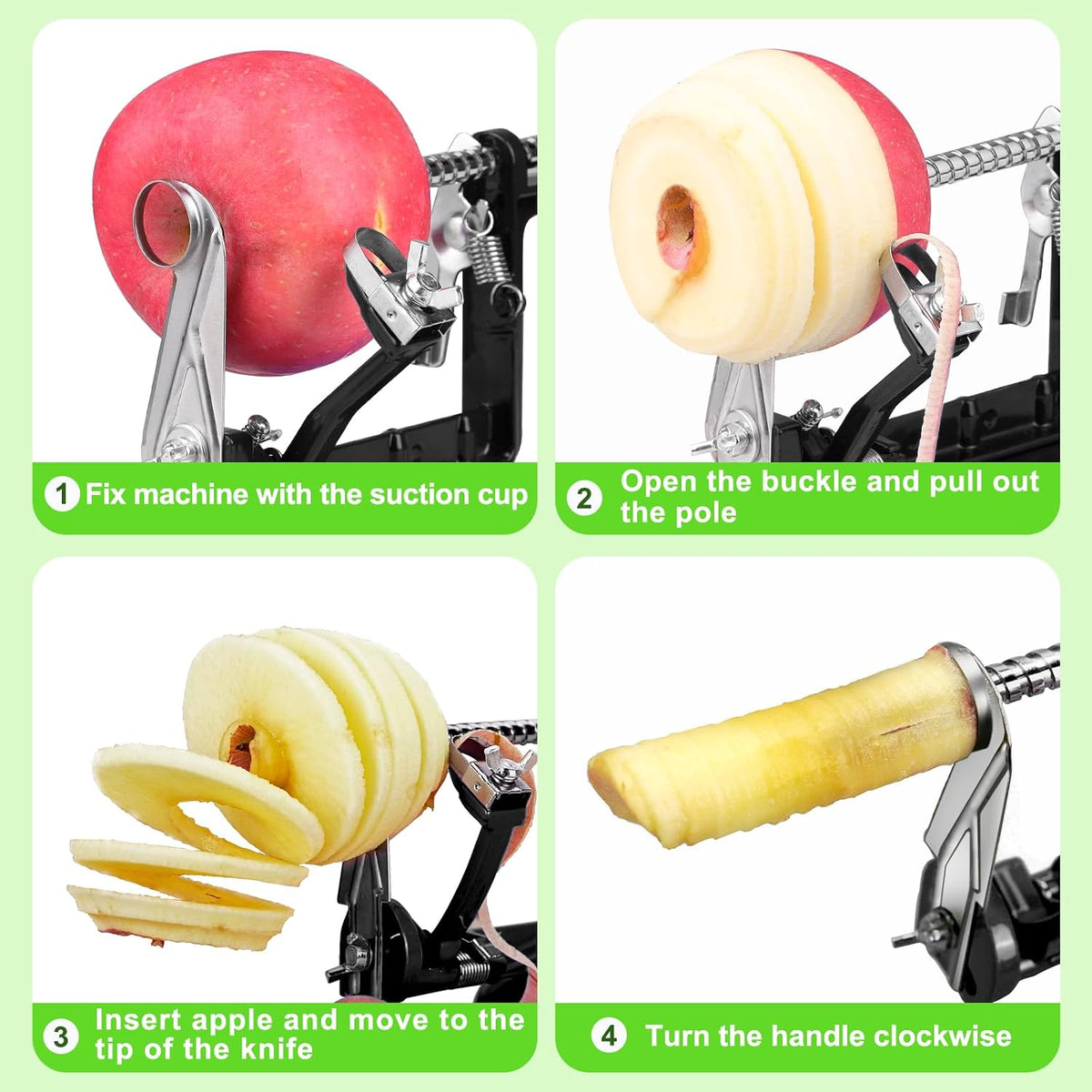 Apple Peeler Corer, Long lasting Chrome Cast Magnesium Alloy Apple Peeler Slicer Corer with Stainless Steel Blades and Powerful Suction Base for Apples and Potato(Red)