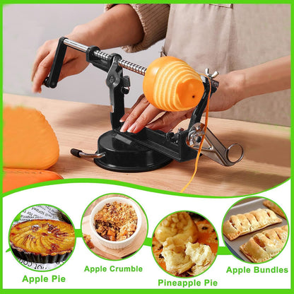Apple Peeler Corer, Long lasting Chrome Cast Magnesium Alloy Apple Peeler Slicer Corer with Stainless Steel Blades and Powerful Suction Base for Apples and Potato(Red)