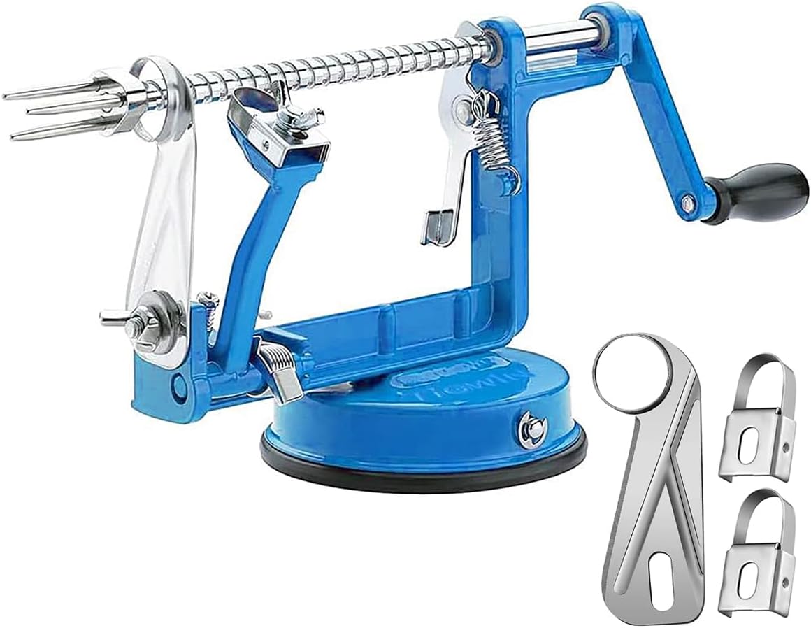 Apple Peeler Corer, Long lasting Chrome Cast Magnesium Alloy Apple Peeler Slicer Corer with Stainless Steel Blades and Powerful Suction Base for Apples and Potato(Red)