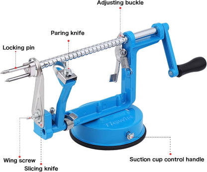 Apple Peeler Corer, Long lasting Chrome Cast Magnesium Alloy Apple Peeler Slicer Corer with Stainless Steel Blades and Powerful Suction Base for Apples and Potato(Red)