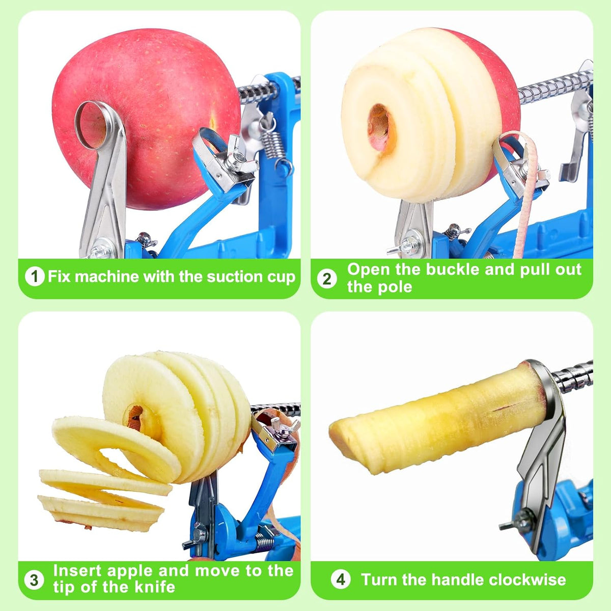 Apple Peeler Corer, Long lasting Chrome Cast Magnesium Alloy Apple Peeler Slicer Corer with Stainless Steel Blades and Powerful Suction Base for Apples and Potato(Red)