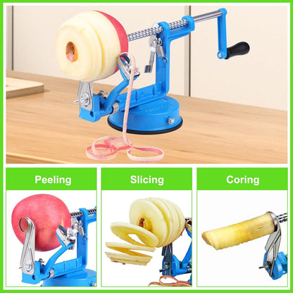 Apple Peeler Corer, Long lasting Chrome Cast Magnesium Alloy Apple Peeler Slicer Corer with Stainless Steel Blades and Powerful Suction Base for Apples and Potato(Red)
