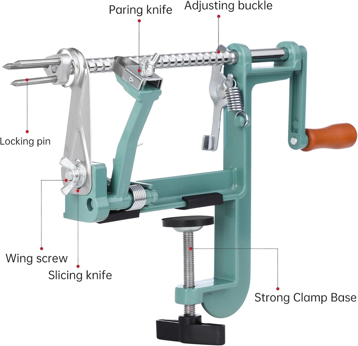 Apple Peeler Corer, Long lasting Chrome Cast Magnesium Alloy Apple Peeler Slicer Corer with Stainless Steel Blades and Powerful Suction Base for Apples and Potato(Red)