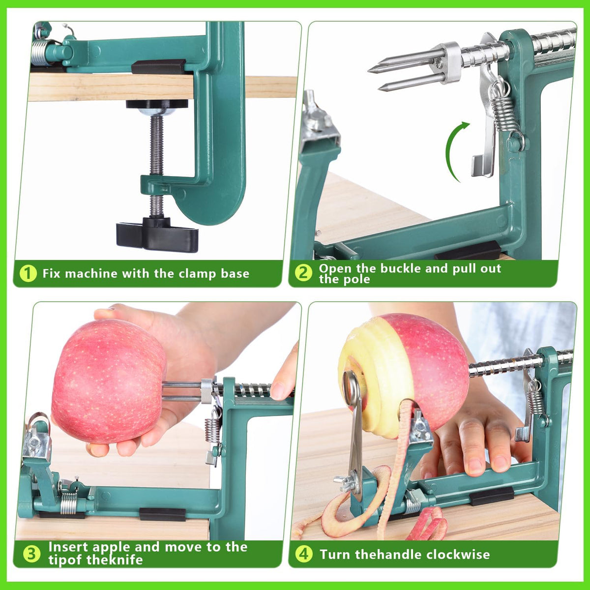 Apple Peeler Corer, Long lasting Chrome Cast Magnesium Alloy Apple Peeler Slicer Corer with Stainless Steel Blades and Powerful Suction Base for Apples and Potato(Red)
