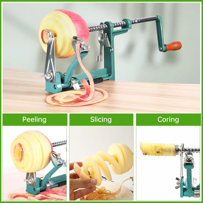 Apple Peeler Corer, Long lasting Chrome Cast Magnesium Alloy Apple Peeler Slicer Corer with Stainless Steel Blades and Powerful Suction Base for Apples and Potato(Red)