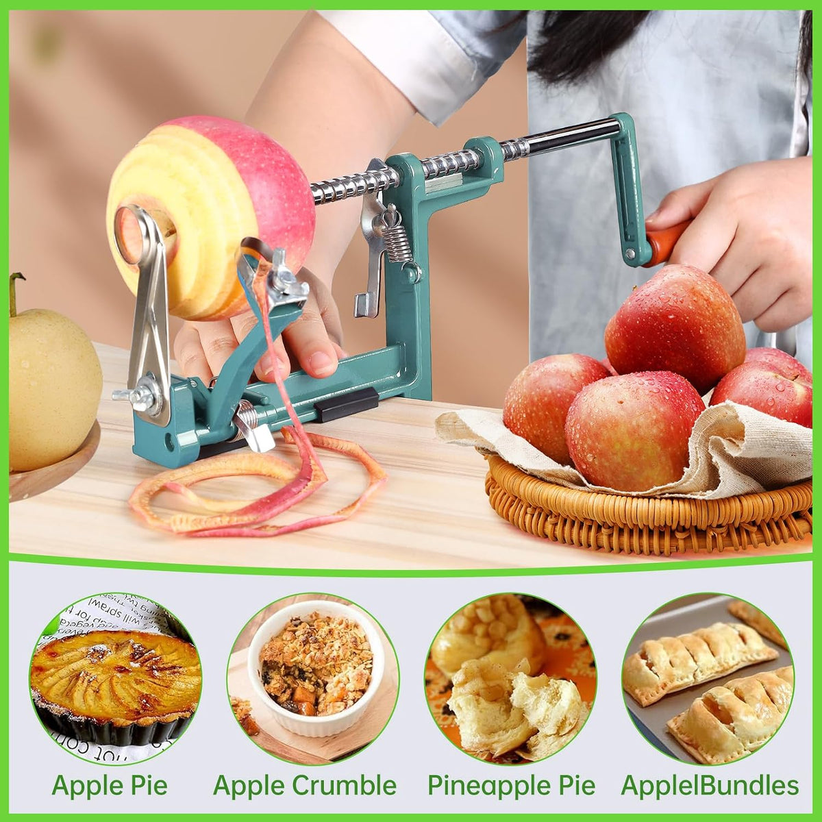 Apple Peeler Corer, Long lasting Chrome Cast Magnesium Alloy Apple Peeler Slicer Corer with Stainless Steel Blades and Powerful Suction Base for Apples and Potato(Red)