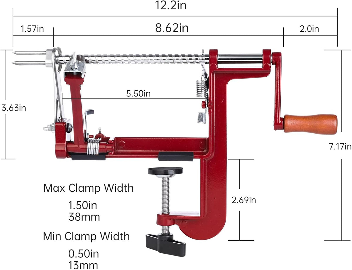 Apple Peeler Corer, Long lasting Chrome Cast Magnesium Alloy Apple Peeler Slicer Corer with Stainless Steel Blades and Powerful Suction Base for Apples and Potato(Red)