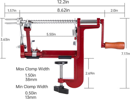Apple Peeler Corer, Long lasting Chrome Cast Magnesium Alloy Apple Peeler Slicer Corer with Stainless Steel Blades and Powerful Suction Base for Apples and Potato(Red)