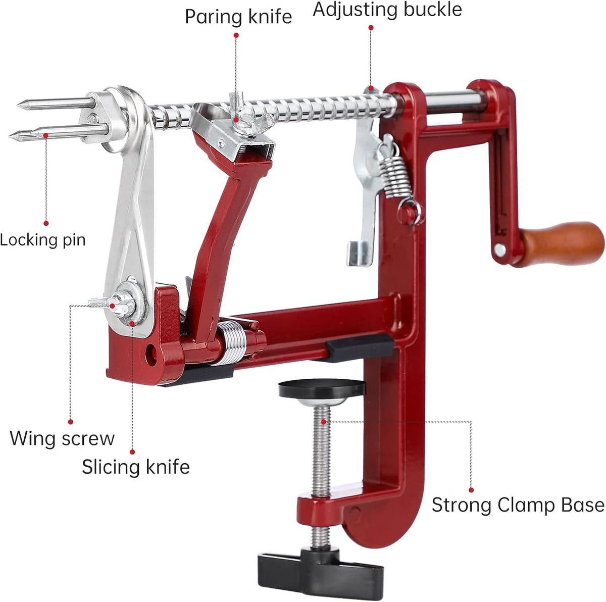 Apple Peeler Corer, Long lasting Chrome Cast Magnesium Alloy Apple Peeler Slicer Corer with Stainless Steel Blades and Powerful Suction Base for Apples and Potato(Red)