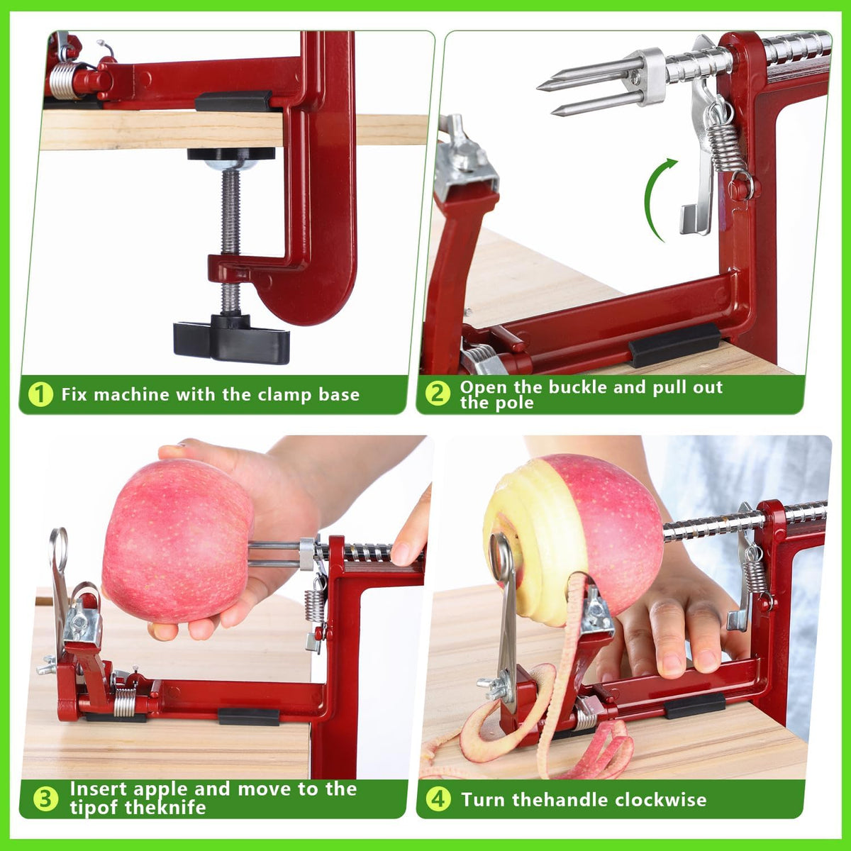 Apple Peeler Corer, Long lasting Chrome Cast Magnesium Alloy Apple Peeler Slicer Corer with Stainless Steel Blades and Powerful Suction Base for Apples and Potato(Red)