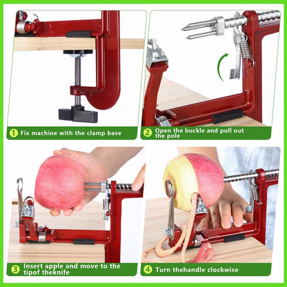 Apple Peeler Corer, Long lasting Chrome Cast Magnesium Alloy Apple Peeler Slicer Corer with Stainless Steel Blades and Powerful Suction Base for Apples and Potato(Red)