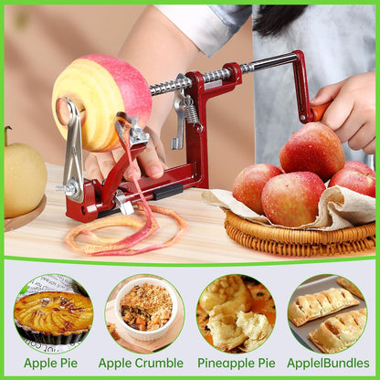 Apple Peeler Corer, Long lasting Chrome Cast Magnesium Alloy Apple Peeler Slicer Corer with Stainless Steel Blades and Powerful Suction Base for Apples and Potato(Red)