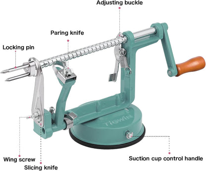Apple Peeler Corer, Long lasting Chrome Cast Magnesium Alloy Apple Peeler Slicer Corer with Stainless Steel Blades and Powerful Suction Base for Apples and Potato(Red)