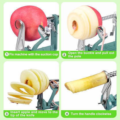 Apple Peeler Corer, Long lasting Chrome Cast Magnesium Alloy Apple Peeler Slicer Corer with Stainless Steel Blades and Powerful Suction Base for Apples and Potato(Red)